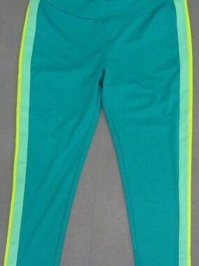 Belle by Kim Gravel XS Teal Colorblock Leggings Neon Stripe Athleisure